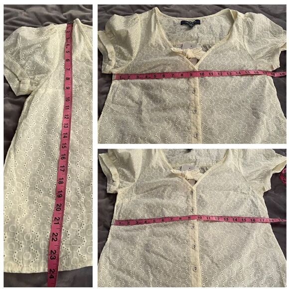 Modcloth Polished Touch Cotton Eyelet Blouse Puff Sleeves Tie Front Ivory S - Picture 13 of 13